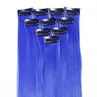 Neitsi 10pcs 18inch Colored Highlight Synthetic Clip on in Hair Extensions #F10 Blue