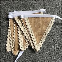 New Arrive Rustic Hessian Wedding Party Supplies Home Decoration Jute Burlap Flag Banners Burlap Lace Bunting Wedding Sign