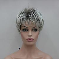 New Light Gray Tip With Brown Mix Short Straight Women\'s Synthetic Wig