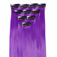 Neitsi 10pcs 18inch Colored Highlight Synthetic Clip on in Hair Extensions Purple