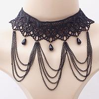 New 2017 Trendy Jewelry Women Retro Gothic False Collar Choker Lace Necklace Black Chain Tassel Necklace For Women Wedding