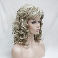New Fashion Honey Ash Blonde Mix Pale Blonde Curly Medium Length Synthetic Wig