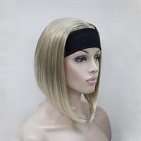 New Fashion Blonde Mix 3/4 Wig With Headband Women\'s Short Straight Synthetic Half Wig
