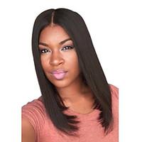 New Jet Black Middle Length Center Parting Hairstyles Natural Top Quality Straight Wigs