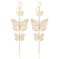 New Fashion Gold Silver Alloy Double Bow Butterfly Drop Earrings Jewelry Hollow Flower Long Tassel Earring Party Jewelry