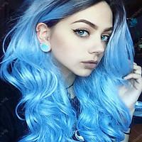 New Arrival Black BLue Ombre Color Long Wave Women Wigs Heat Resisting Syntheitc Wigs