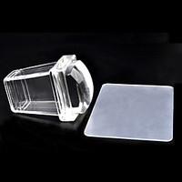 New Square Pure Clear Jelly Silicone Nail Art Stamper Scraper Set Transparent Polish Design Print Stamping Tools