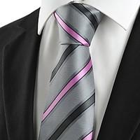 New Striped Pink Grey Novelty Men\'s Tie Necktie Wedding Party Holiday Gift #1026