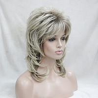 New Blonde With Dark Root Medium Length Cascaded Layers Synthetic Hair Women\'s Full Wig