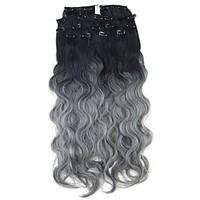 neitsi 60cm 165g curl wavy clip in on hair extension ombre grey synthe ...