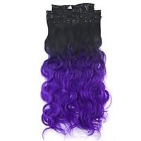 neitsi 60cm 165g curl wavy clip in on hair extension ombre purple synt ...