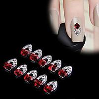 New Charming 10Pcs 3D Nail Art Red Crystal Alloy DIY Decoration Tips Rhinestones For Nails