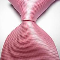 new solid pink checked jacquard woven mens tie necktie tie2041