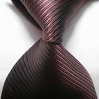 new striped brown jacquard woven mens tie necktie tie2047