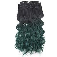 neitsi 60cm 165g curl wavy clip in on hair extension ombre green synth ...