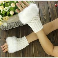 new fashion women gloves faux rabbit fur fingerless knitted warm short ...