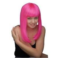 Neon Pink Straight Shoulder Length Fringe Bob Rave Wig