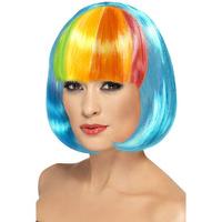 Neon Blue and Rainbow Partyrama Wig