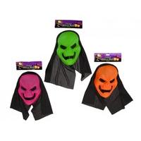 Neon Horror Mask With Black Hood Assorted Colours