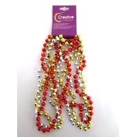 Necklace Triple Strand Gold Silver Red
