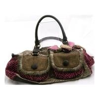 next brown pink fabric handbag