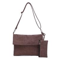 New Fashion Women Shoulder Bag PU Leather Flap Front Zipper Pocket Messenger Handbag Clutch Bag Two Pieces