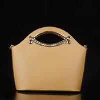 New Fashion Women Handbag PU Leather Double Grab Handle Metal Trim Simple Shoulder Bag