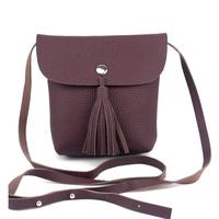 New Fashion Women Shoulder Bag PU Leathe Flap Tassel Solid Color Unlined Press Stud Casual Crossbody Bag