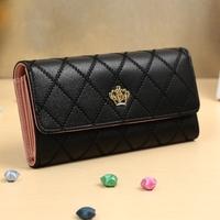 New Fashion Women Long Wallet PU Leather Geometry Crown Solid Color Button Coin Purse Card Holder