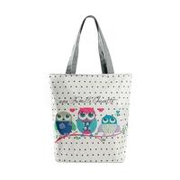 new vintage women canvas handbag owl print large capacity casual shopp ...