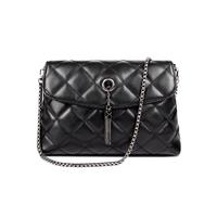 New Women Tassel Shoulder Bag Pu Leather Quilted Plaid Chain Thread Crossbody Messenger Bag Handbag Black