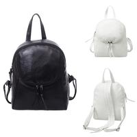 New Casual Women Backpack PU Leather Solid Zipper Straps Mini School Bag Travel Bag Black/White