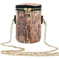 New Women PU Crossbody Bag Cylinder-Shaped Tree Stump Planet Print Zipper Casual Small Shoulder Bags Black/Brown