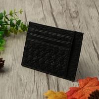 New Fashion Men Clip Wallet Genuine Leather Woven ID Credit Card Holder Business Money Clip Black/Brown