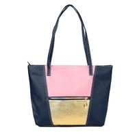 New Women Handbag PU Leather Contrast Color Pockets Zipper Large Capacity Casual Shoulder Bag Tote Red/Black/Dark Blue