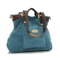 New Fashion Women Shoulder Bag Canvas Solid PU Trim Zipper Fastening Casual Crossbody Handbag