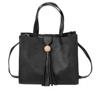 New Fashion Women Handbag Crossbody Bag Soft PU Tassel Solid Color Casual Shoulder Messenger Bag Black/Grey/Brown