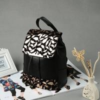 New Fashion Women Mini Bag Feather Pattern Splice Small Bag Traveling Backpack Black1/Black2