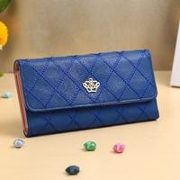 New Fashion Women Long Wallet PU Leather Geometry Crown Solid Color Button Coin Purse Card Holder