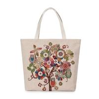 New Women Canvas Handbag Animal Floral Embroidery Jacquard Shoulder Bag Large Capacity Casual Shopping Bag Tote
