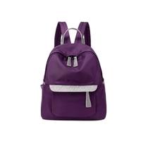 New Women Small Nylon Backpack Leather Zipper Casual Waterproof Schoolbag Travel Bag Black/Dark Blue/Dark Purple