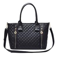 new women girl handbag pu leather quilted check pattern twin zipper sh ...