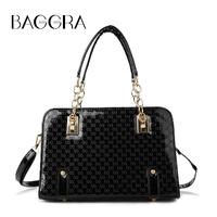 New Fashion Women Handbag Shoulder Bag Shiny Textured Finish Zipper Adjustable Strap Crossbody Bag Black