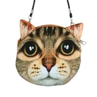 New Cute Women Shoulder Bag Cat Face Cartoon Print Zipper Closure Messenger Clutch Coin Purse Bag