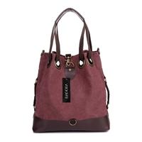 New Vintage Women Casual Canvas Bucket Bag Pu Leather Large Capacity Durable Handbag Travel Shoulder Crossbody Bag