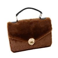 new fashion women handbag faux fur twist lock top handle pu leather cr ...