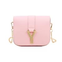 New Fashion Women Chain Bag PU Leather Candy Color Mini Crossbody Shoulder Bag Pink