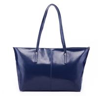 New Fashion Women PU Leather Handbag Candy Color Tote Shoulder Bag Dark Blue