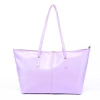 New Fashion Women PU Leather Handbag Candy Color Tote Shoulder Bag Light Purple