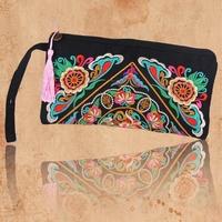 New Fashion Women Clutch Bag Embroidery Contrast Wrist Strap Elegant Mobile Phone Bag